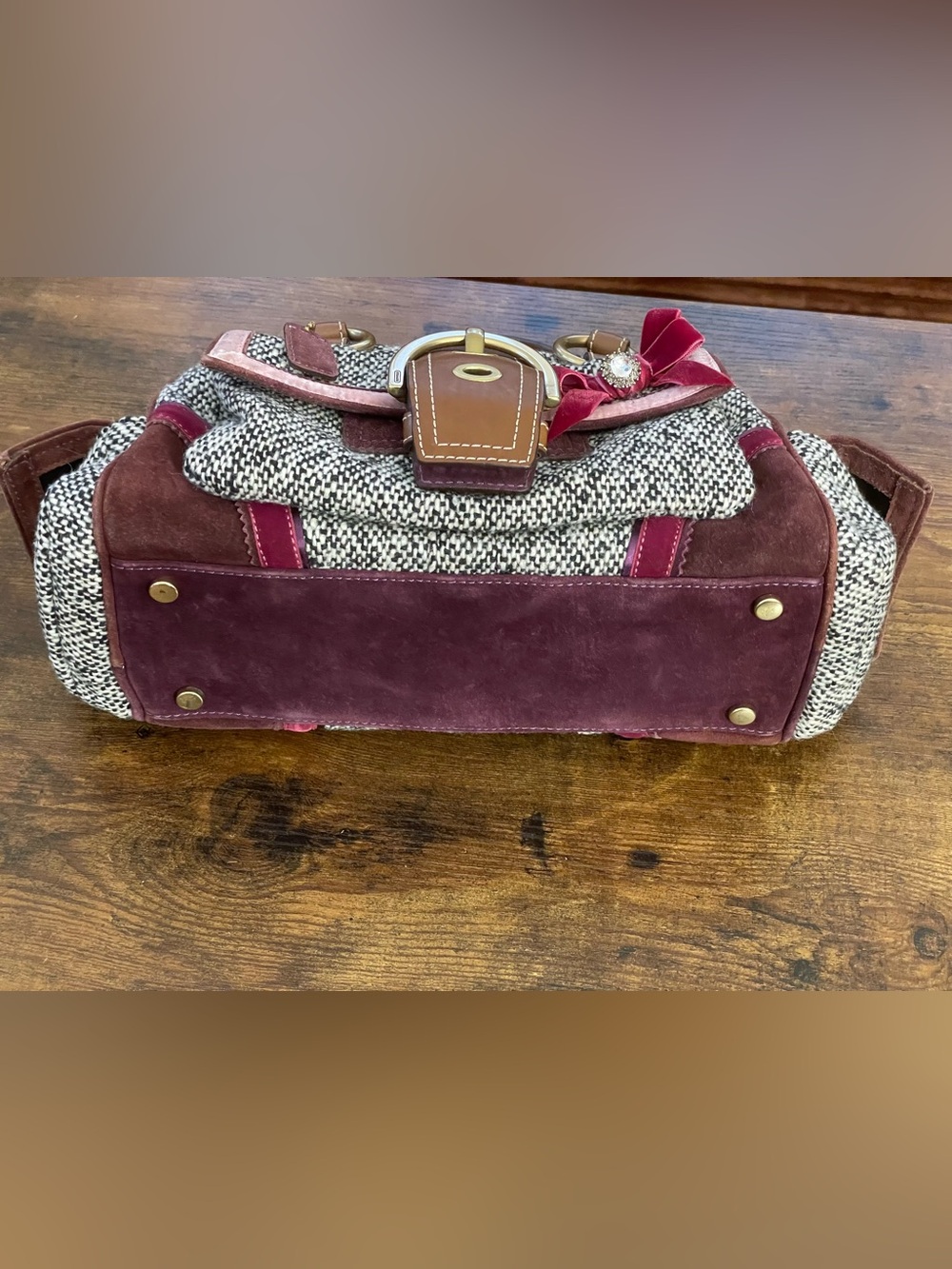 COACH SOHO Tweed & Suede Crystal Bow Satchel - Picture 5 of 12